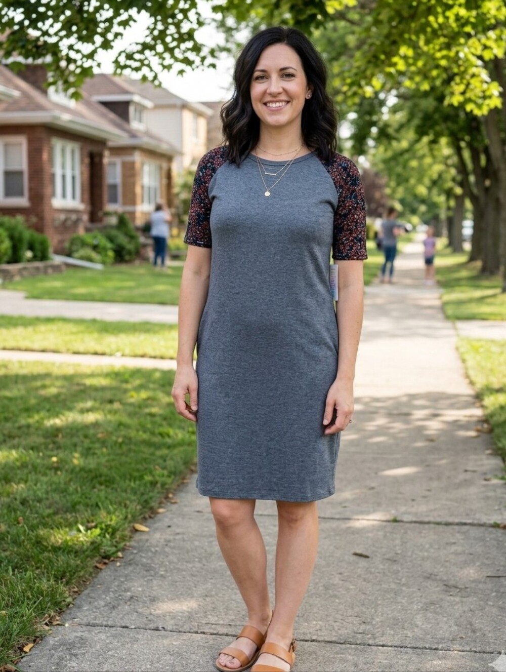 NWT LuLaRoe Julia Pencil Midi Dress XL Jersey Knit Gray Black Red Floral